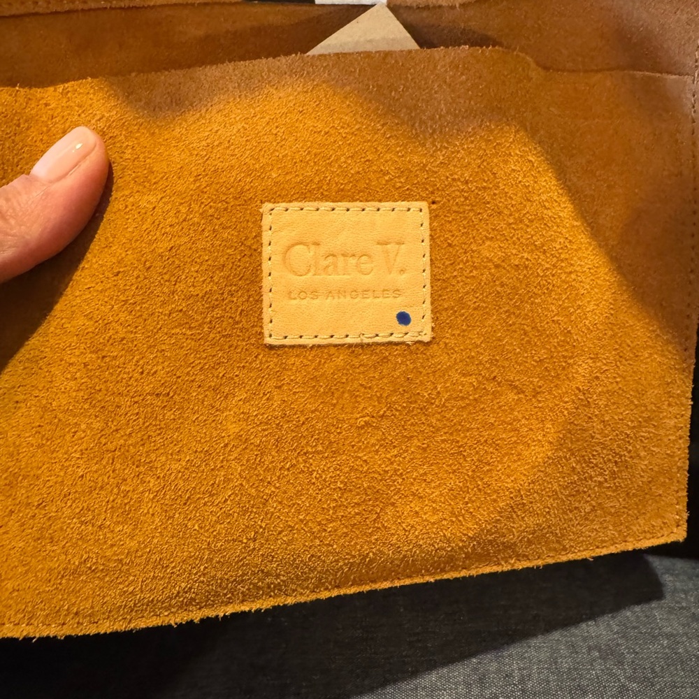 Elegant Tan Suede Satchel with Black and White Stripe - Picture 5 of 6